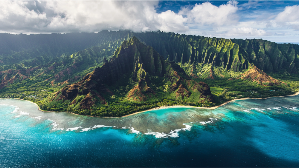 a drone shot of hawaii as a vacation spot