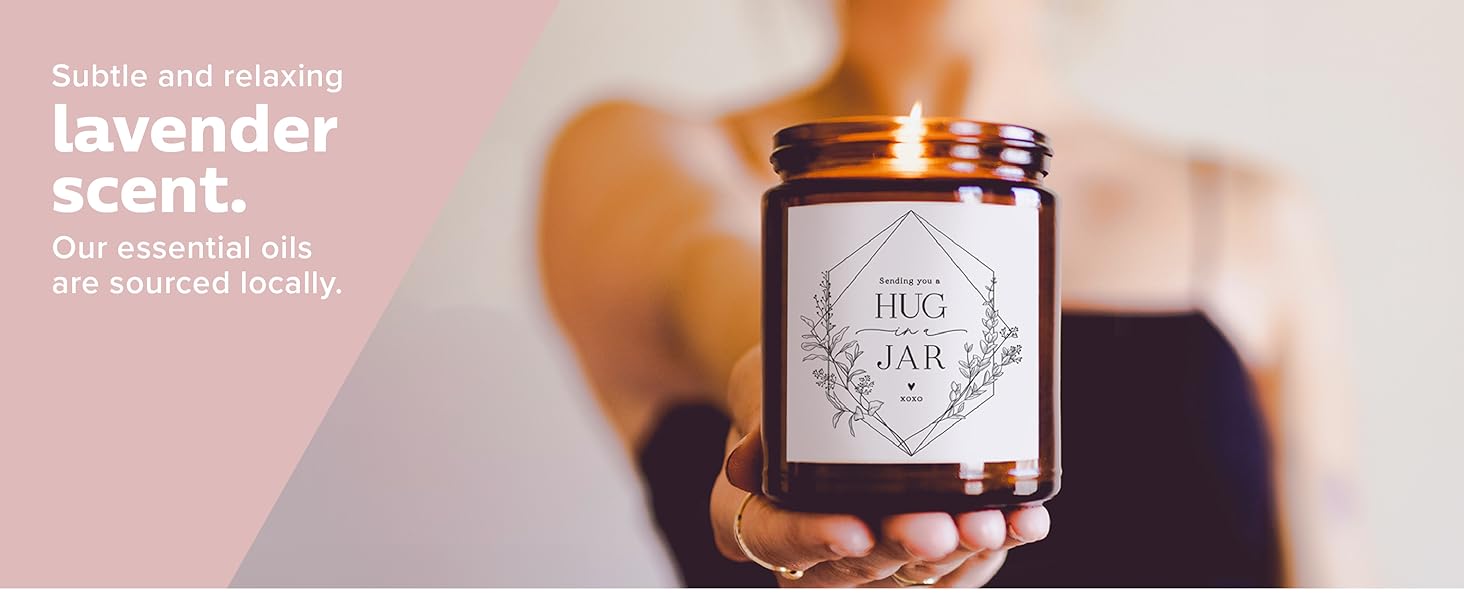 Hug in a jar candle soy, Lavender scent. essential oils