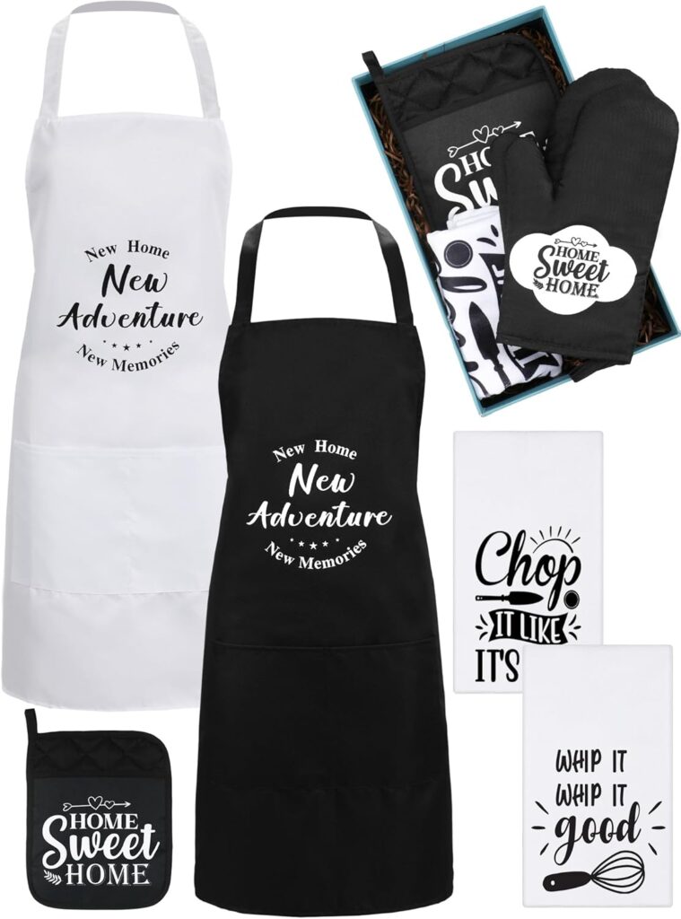 ramede House Warming Gifts for New Home, Housewarming Gifts for New House, Wedding Gifts for Couple, New Home Gifts, Aprons Dish Towels Pot Holders Oven Mitts Set for Engagement Women Men Kitchen