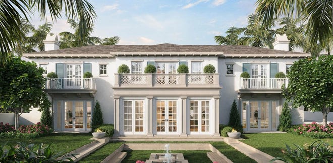 A rendering shows the east side of a Palm Beach house under construction at 1090 S. Ocean Blvd. near The Mar-a-Lago Club in Palm Beach. Developed on speculation, the house just landed under contract with an asking price of $45 million.