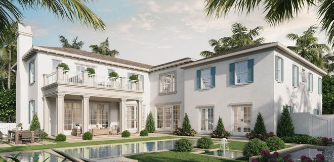A rendering shows the pool area of a Palm Beach house under construction at 1090 S. Ocean Blvd. The property is under contract with an asking price of $45 million near The Mar-a-Lago Club.