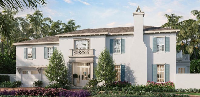 A rendering shows the front side of a Palm Beach house being built at 1090 S. Ocean Blvd., directly across Woodbridge Road from a home owned by a company controlled by President Donald Trump next to his Mar-a-Lago Club. The house at No. 1090 just laded under contract after being listed early last year for $45 million.