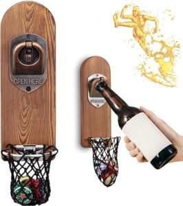 Beer Bottle Opener Wall Mounted with Magnetic Cap Catcher,Wooden Magnetic Bottle Opener for Fridge,Vintage Beer Gifts for Men, Man Cave Decor,Gifts for Men and Beer Lovers(Style 3)