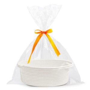 Pro Goleem Small Woven Basket with Gift Bags and Ribbons Durable Baskets for Mother’s Day Gifts Empty Small Rope Basket for Storage 12″X 8″ X 5″ Baby Toy Baskets with Handles, White