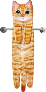 Cat Funny Hand Towels for Bathroom Kitchen – Cute Decorative Cat Decor Hanging Washcloths Face Towels Super Absorbent Soft – Housewarming Birthday Christmas Fun Gifts for Women Cat Lovers – Orange
