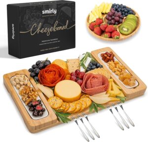 SMIRLY Charcuterie Boards Set – Large Bamboo Cheese Board set – House Warming Gifts New Home, Wedding Gift for Couple, Bridal Shower Gift, Birthday Gifts for Women
