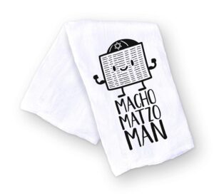 Funny Jewish Holiday Kitchen Towel, Macho Matzo Man Passover Jewish Holiday Gift for Housewarming or Hostess, Handmade Dish Towel (Macho Matzo Man)
