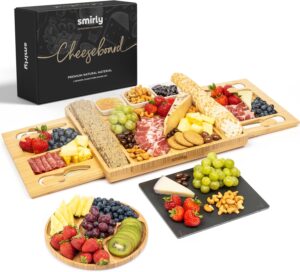 SMIRLY Charcuterie Board Set – Large Bamboo Cheese Board for Serving – House warming Gifts New Home, Wedding & Bridal Shower Gift, Birthday Gift for Women