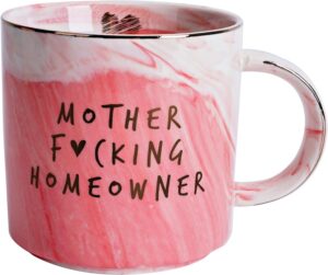 Hendson Housewarming Gifts for Women – First Home House Gifts For New Home Owner – Funny First Time House Warming Gift Ideas – Mother Homeowner – Pink Marble Mug Presents, 11.5oz Coffee Cup