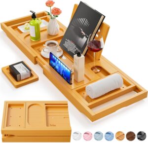 Premium Bathtub Tray Caddy, Expandable Bath Tray, Unique House Warming Gifts, New Home, Anniversary and Wedding Gifts for Couple, Bridal Shower Gift for Women