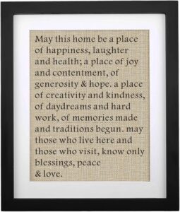 Housewarming Gifts for Women, House Warming Decoration Gifts for New Home Owner – Framed Burlap Print 11″ W X 13″ H (Framed – Home)