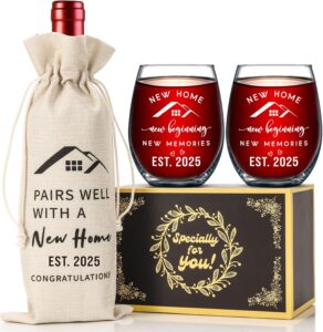 House Warming Gifts New Home, Housewarming Gifts for New House, New Home Wine Bag Glass Set Gift, First Home Gift for Neighbor – New Home Gifts 2025 for Women Friends Couples Newlywed
