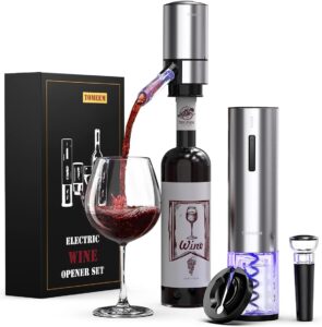 Rechargeable Electric Wine Gift Set – Aerator, Vacuum Stoppers, Foil Cutter and Bottle Opener for Home Bar and Outdoor Parties
