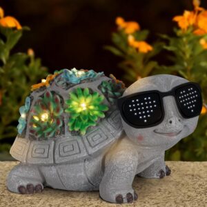 Solar Garden Statues Turtle with Succulent and LED Lights Birthday Gifts for Women Mom Grandma Solar Outdoor Decor for Patio Backyard Yard Lawn Decoration-Unique Housewarming Gifts
