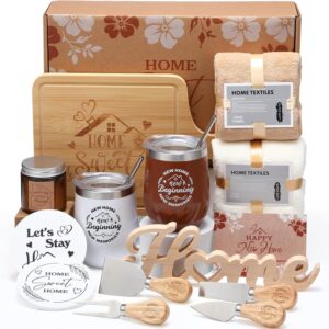 Housewarming Gifts New House -19 Pcs Closing Gifts for Couple Friend Women Men Home Buyers, House Warming Basket for New Houses Apartment Kitchen Presents(Brown,Nature)