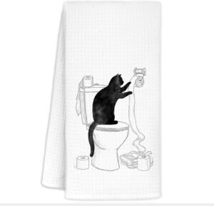 Funny cat Hand Towel for Bathroom, Black cat Lover Gifts for Women, Black Cats Bathroom Decor, 16×24