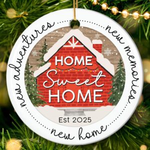 HEXMOZ New Home Ornament 2025 – Best Housewarming Gifts 2025 – New Home Gift Ideas – House Warming Gifts – First House Gift for Owners, Couples, Men, Women – Our First Christmas Ceramic Keepsake