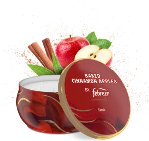 Febreze Scented Candle, Baked Cinnamon Apples Scent, 4 Wick Candle, Reusable Tin, Long Lasting Even Burn, Giftable for Holidays, 11oz, Single Pack