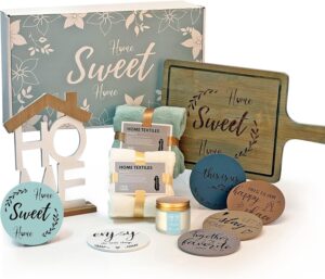 Housewarming Gifts for New Home House Warming Gift Set for Women Men Couple Housewarming Gift Basket for Housewarming Gift Ideas Bamboo Serving Board Candle Towels Coasters(Ocean)