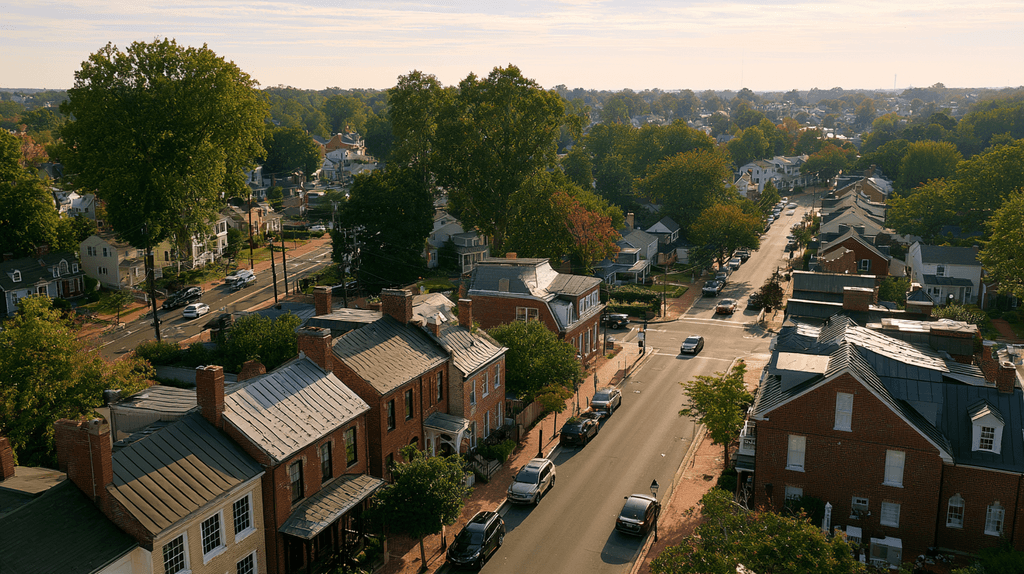 Annapolis, Maryland streetscape showing the contrast between historic city neighborhoods and surrounding suburban communities