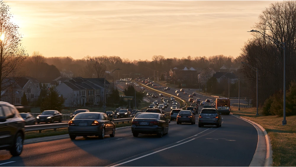 Clarksburg Maryland commuters traveling along the I-270 corridor with buses and regional transit connections.