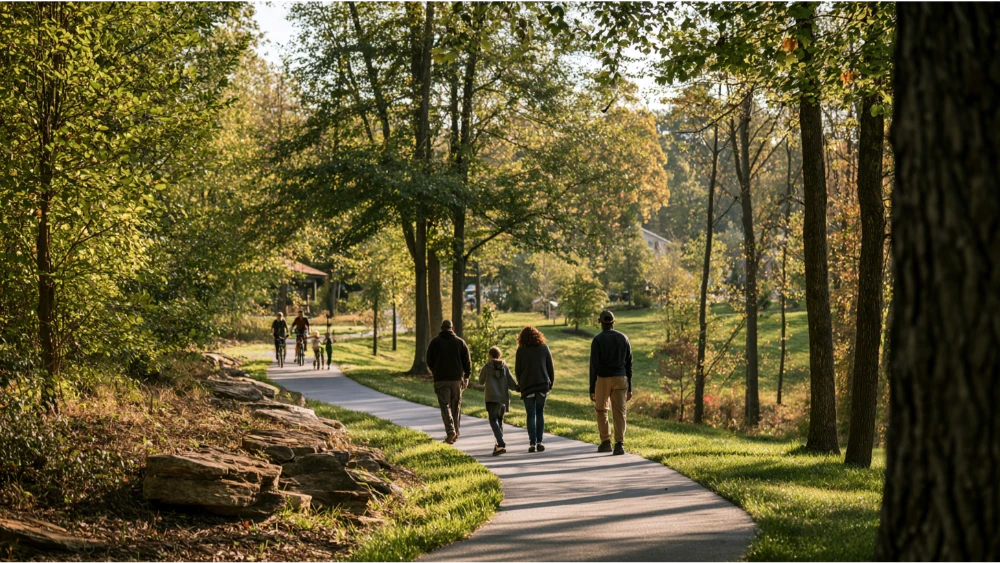 Clarksburg Maryland residents enjoying parks, trails, local dining, shopping, and everyday community activities.
