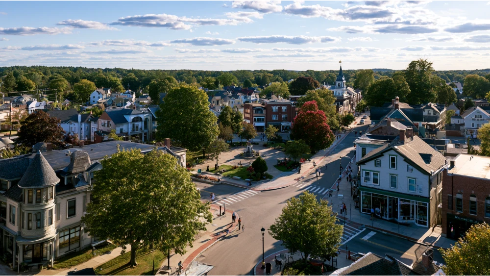 Franklin Massachusetts downtown and surrounding suburban landscape with New England character
