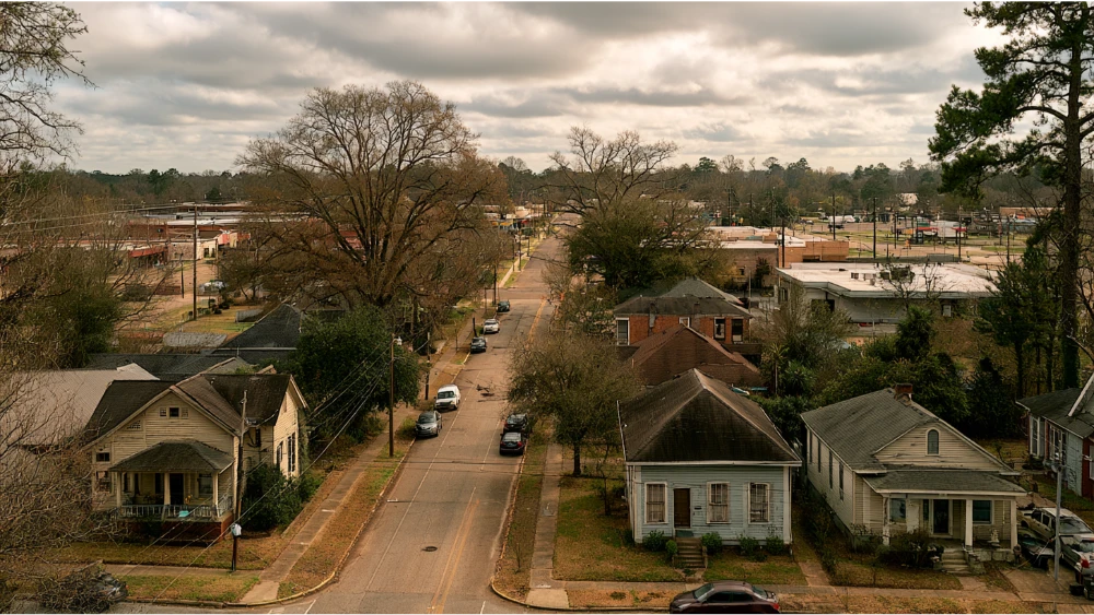 Hattiesburg Mississippi neighborhood scene showing the contrast between historic streets, established areas, and newer western development