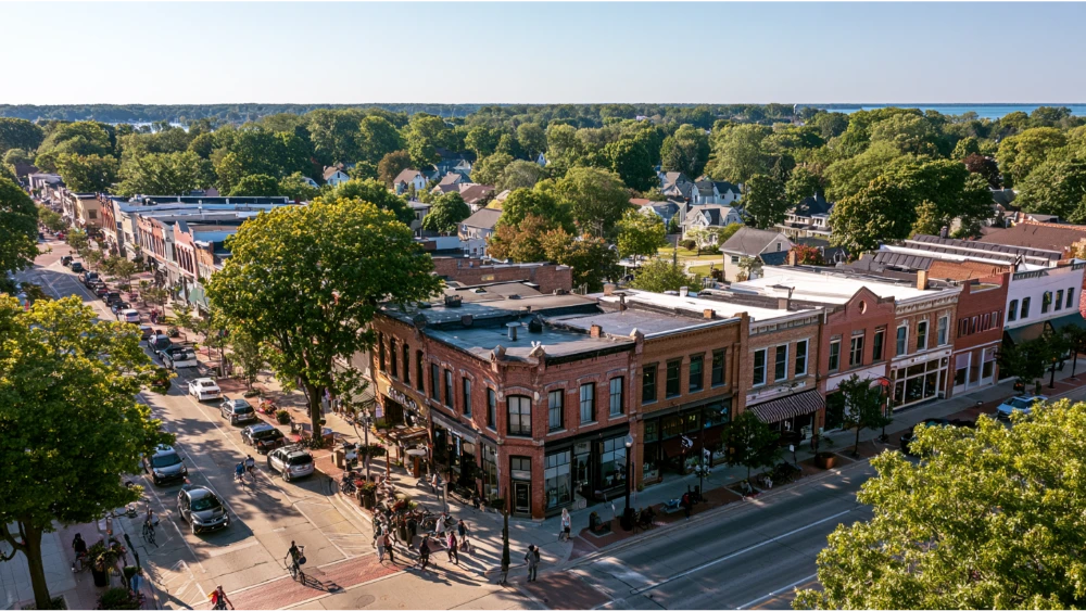 Holland Michigan downtown, Lake Macatawa, residential neighborhoods, and Lake Michigan landscape