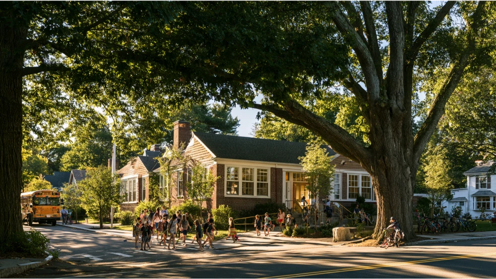 Tree-lined Lexington neighborhood with historic homes and established residential streets