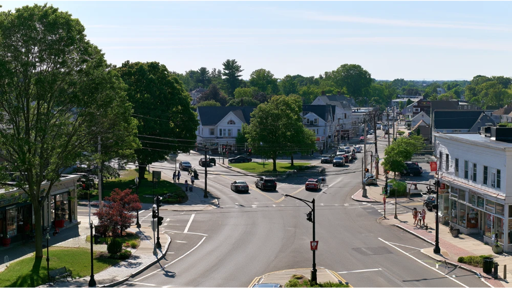 Residential neighborhood in Marlborough Massachusetts with historic homes and suburban housing