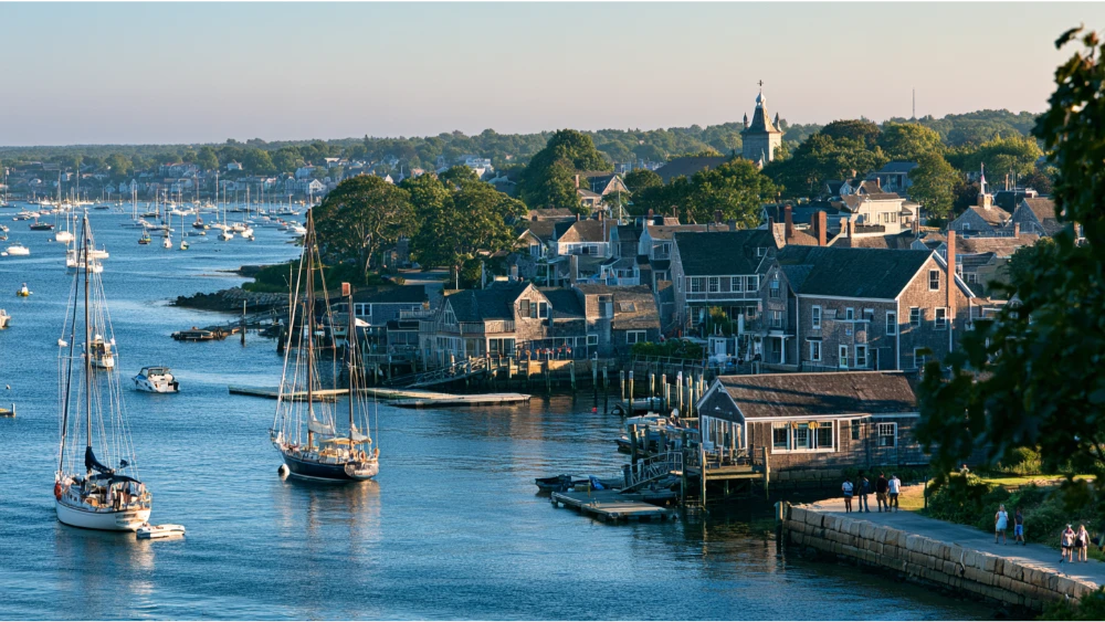 Plymouth Massachusetts waterfront and historic town center with coastal New England character
