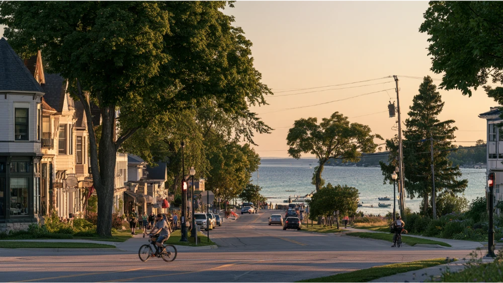 Everyday residential and downtown life in Traverse City Michigan near Grand Traverse Bay