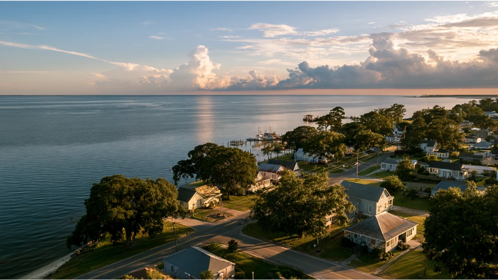 Pass Christian, Mississippi Gulf Coast community with oak-lined streets, harbor, beachfront homes, and local residents