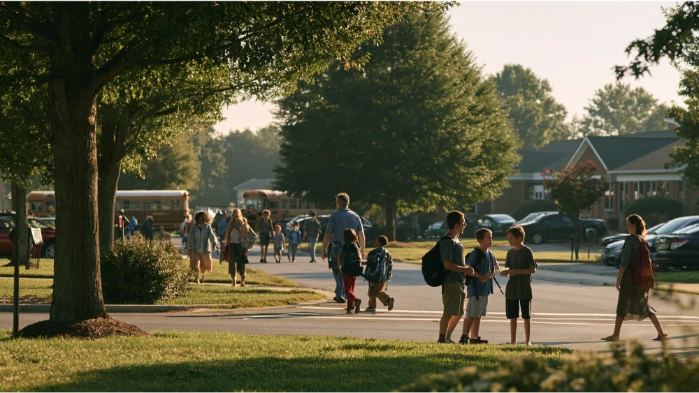Families and students near a Stevensville Maryland school in the Kent Island community.