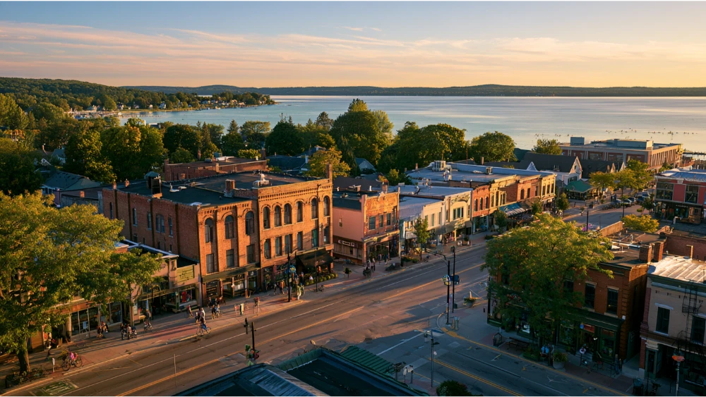 Traverse City Michigan bayfront, downtown streets, neighborhoods, and outdoor landscape