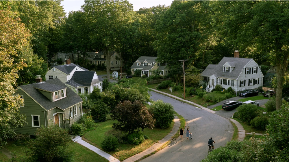 Tree-lined Lexington neighborhood with historic homes and established residential streets