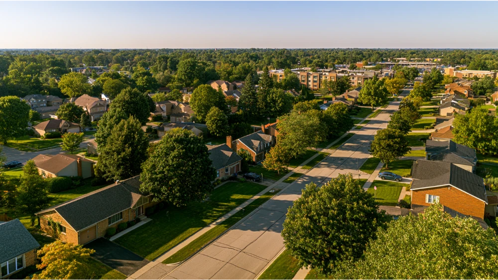 Troy Michigan neighborhoods with ranch homes, colonials, condos, apartments, and tree-lined streets
