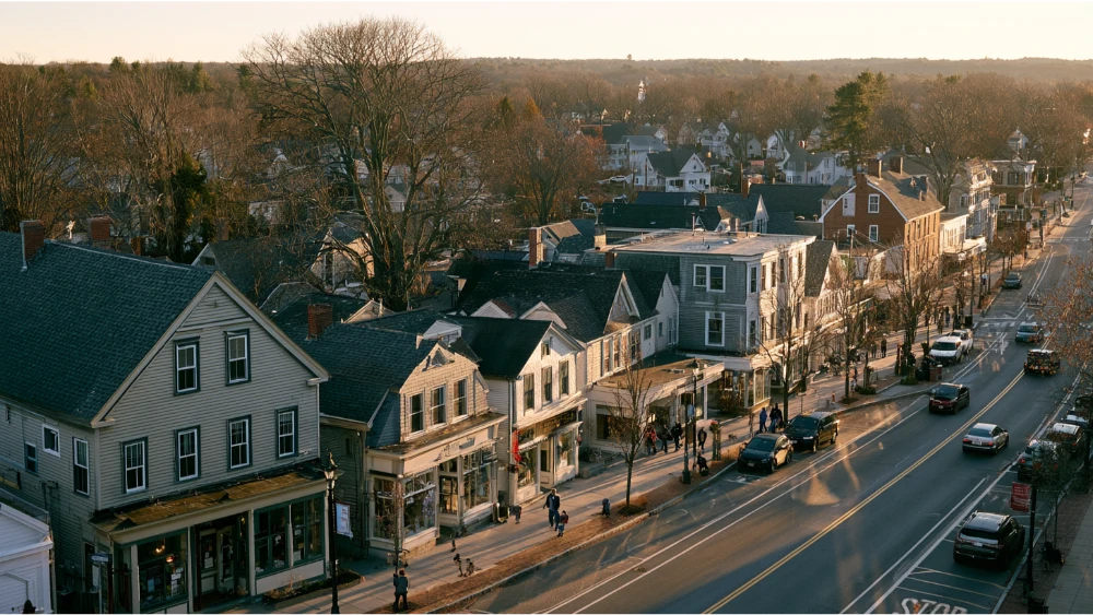 Westborough Massachusetts downtown, residential neighborhoods, and New England landscape
