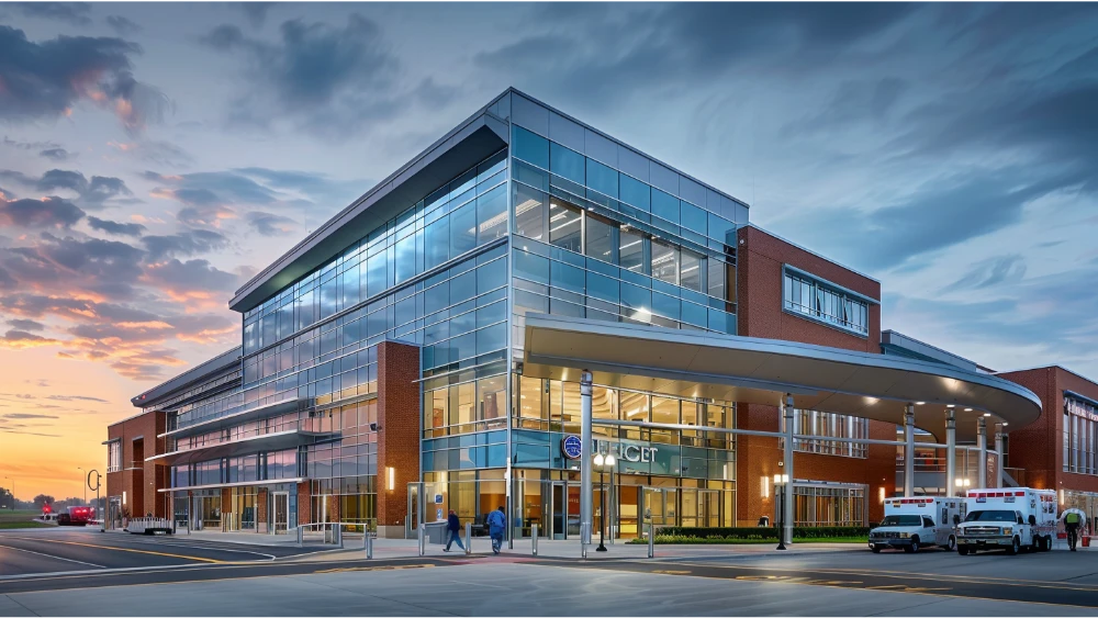 Exterior of a modern hospital building in Columbia, Missouri, representing local health care access.