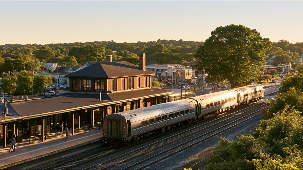 A passenger train at Westerly Station in Rhode Island, representing local rail connections and access to nearby coastal attractions.