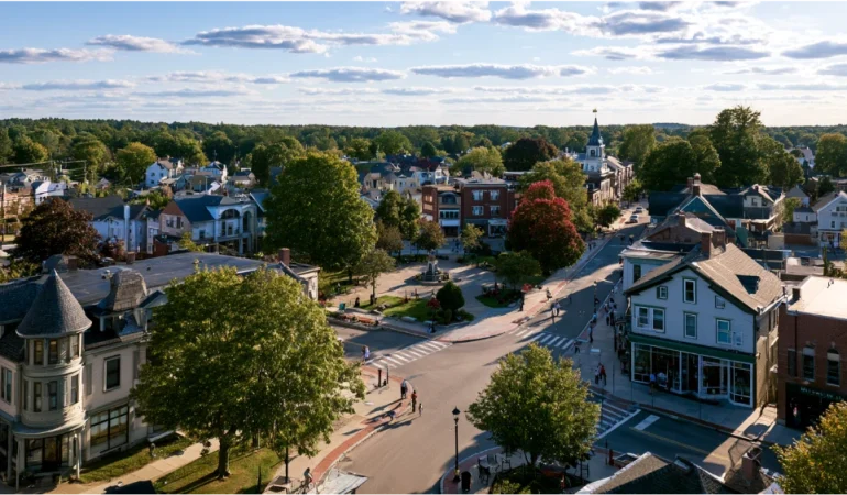 Franklin Massachusetts downtown and surrounding suburban landscape with New England character