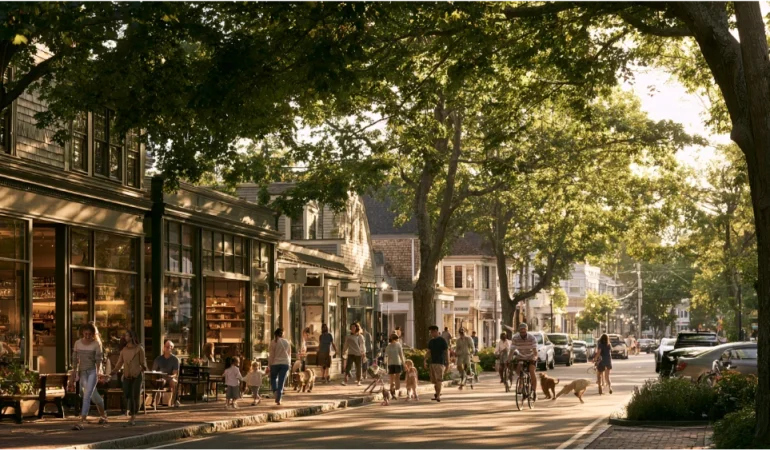 Newton Massachusetts residential community with tree-lined streets, historic homes, local residents, and Boston-area suburban character.