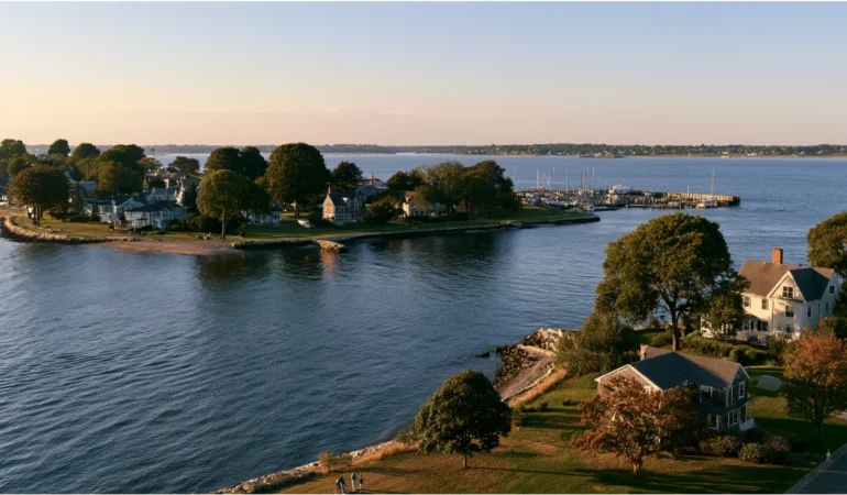 Coastal scenery and residential neighborhoods in Warwick, Rhode Island, showcasing the city's Narragansett Bay shoreline and suburban New England lifestyle.