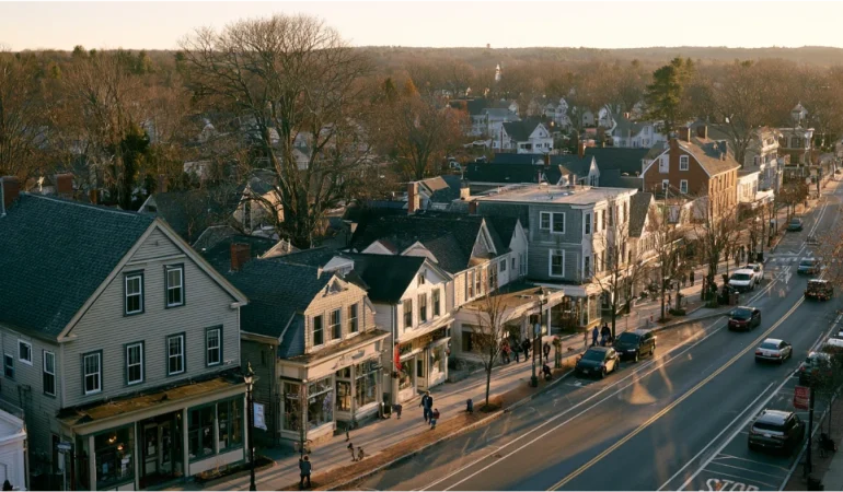 Westborough Massachusetts downtown, residential neighborhoods, and New England landscape